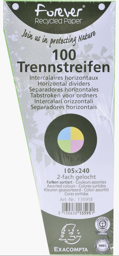 Fiches intercalaires trapezoidale 180g paquet 100 assorties