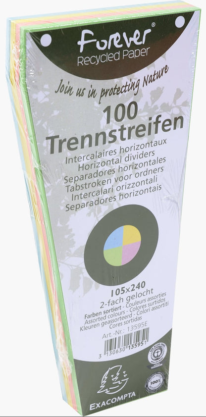 Fiches intercalaires trapezoidale 180g paquet 100 assorties