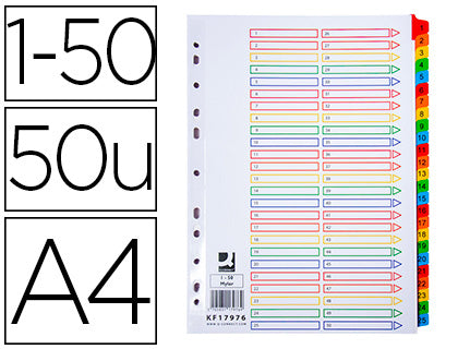 Intercalaires A4 numérique 25  positions polypro couleur