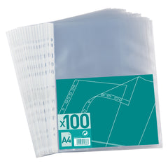 Pochette perforée A4 1er prix polypro 4/100e grainé incolore sachet de 100