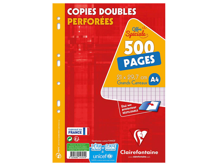 Copies doubles perforées  21x29.7 seyes -500 pages