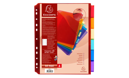 Intercalaires personnalisable A4+6 onglets polypro couleur