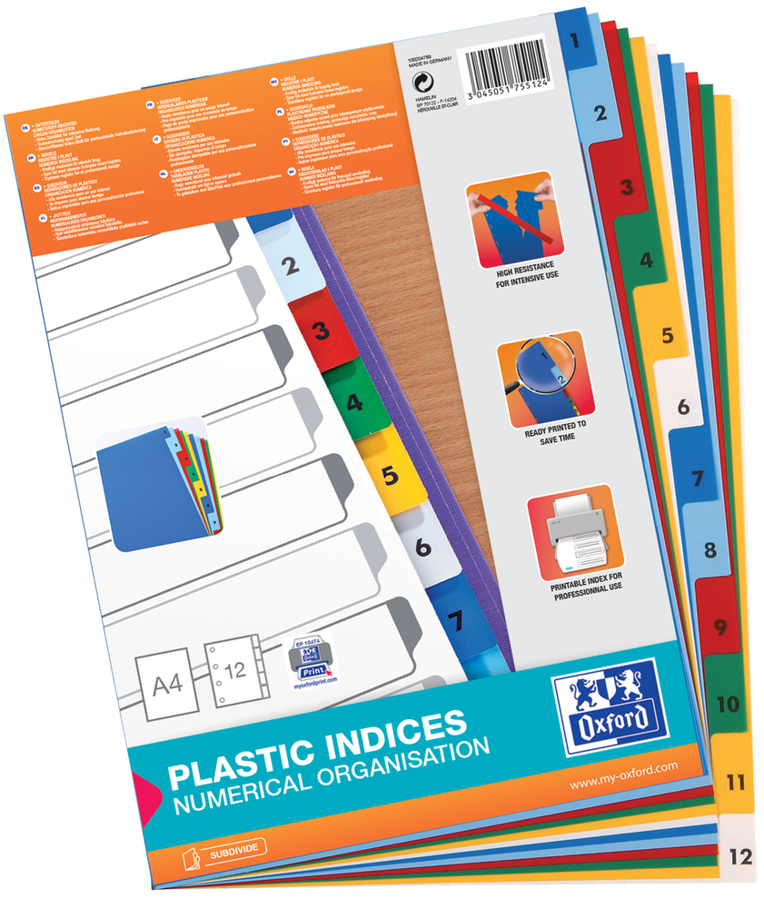 Intercalaires a4 12t num pp12/100 col
