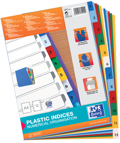 Intercalaires a4 12t num pp12/100 col