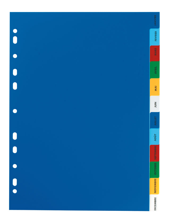 Intercalaires A4 mensuel 12 positions polypro couleur