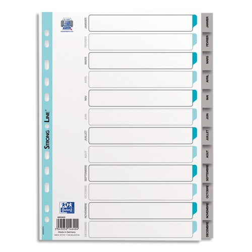 Intercalaires a4 12t mensuel pp12/100