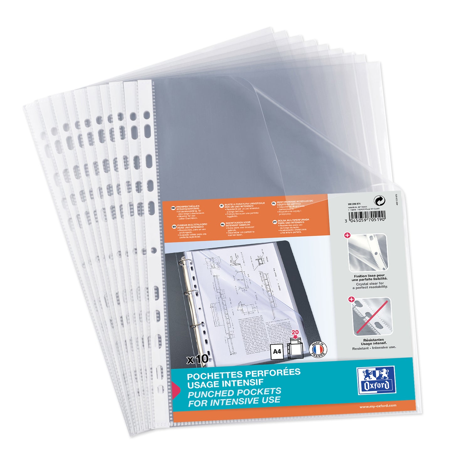 Pochette perforée A4 9/100e polypro sachet de 10
