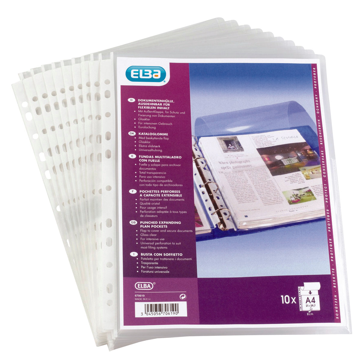 Pochette plan perforée+Rabat Polypropylene paquet de 10