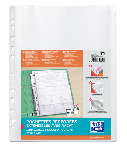Pochette plan perforée+Rabat Polypropylene paquet de 10