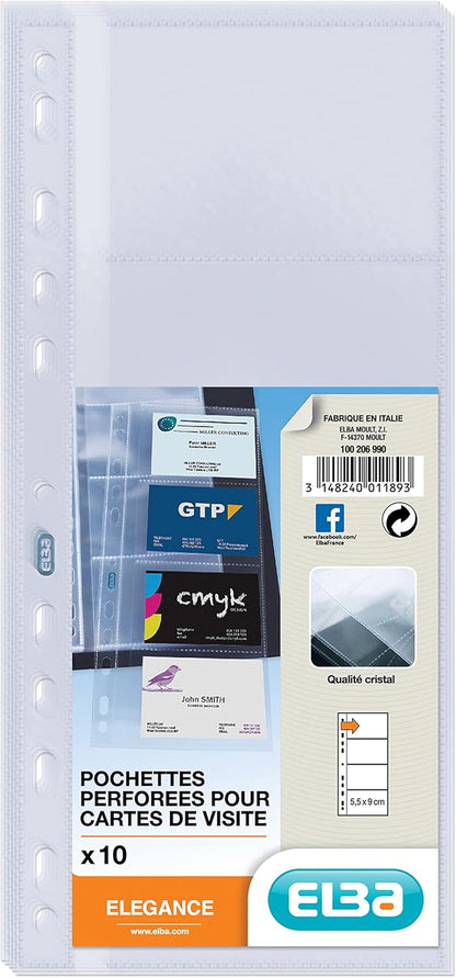 Sachet 10 pochettes P63 pour reliure carte de visite élegance