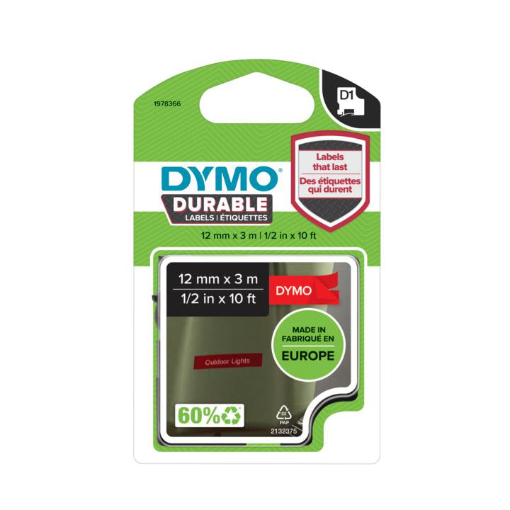 Ruban Dymo D1 durable 12mm blanc/rouge