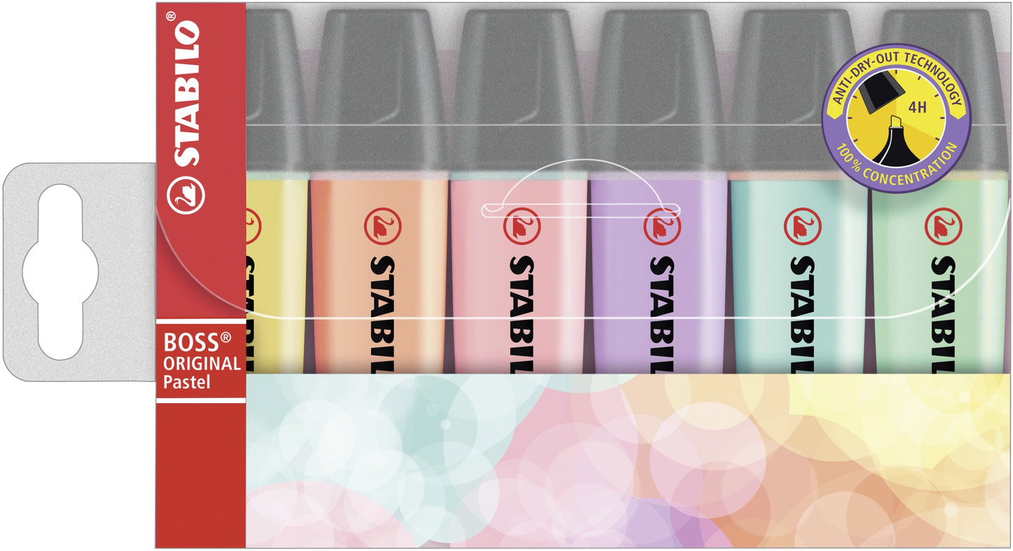 Surligneurs Stabilo boss  pastel - pointe biseautée, lot de 6