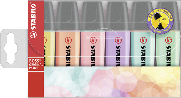 Surligneurs Stabilo boss  pastel - pointe biseautée, lot de 6