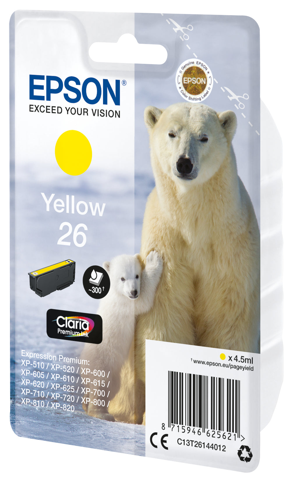 Cartouche d'encre Epson 26 jaune 300 pages - rendement standard