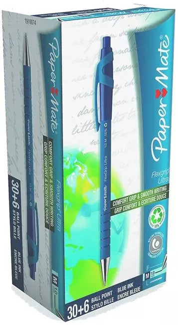 LOT de 36 Stylos à bille Papermate Flexgrip RT Ultra Bleu