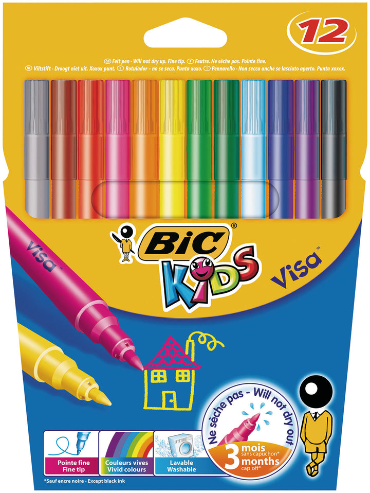 Feutres Bic Kids Visa 12 couleurs - pointe moyenne