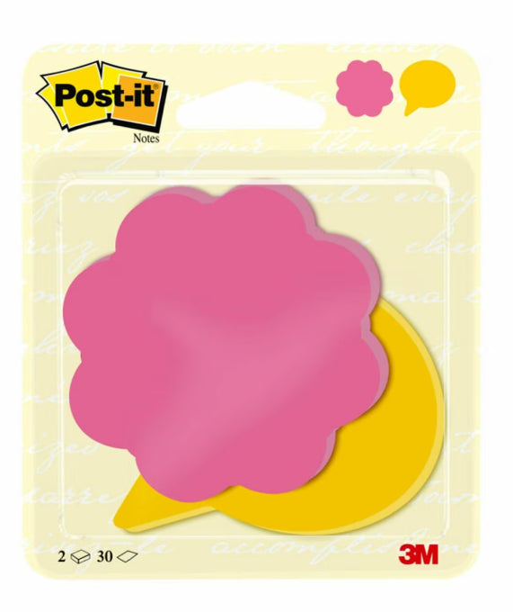 Bloc de notes Post-It Fleur/Bulle 2x30 feuilles Rose/Jaune