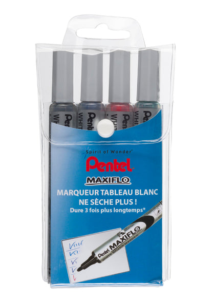 Marqueur tableau blanc maxiflo pointe ogive pochette de 4 couleurs assorties