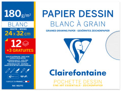 Papier dessin 24x32 -180g 12feuilles +3gratuites