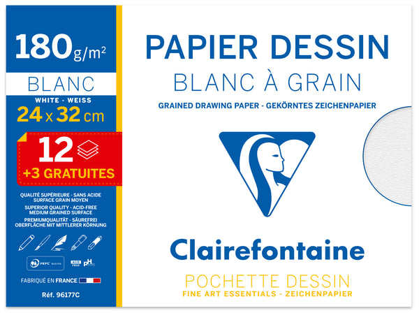 Papier dessin 24x32 -180g 12feuilles +3gratuites
