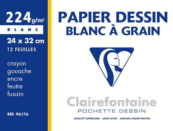 Papier dessin 24x32 12F - Grain fin 224g