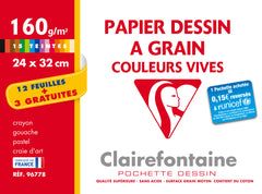 Papier dessin 24x32 couleurs vives assorties -12feuilles+3 gratuites