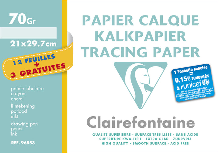 Papier Calque A4 70/75g - Haute Transparence-12feuille +3gratuites