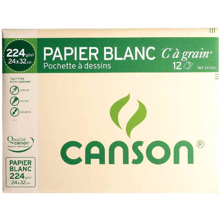Papier dessin Canson 24x32cm 224g - Grain fin écologique
