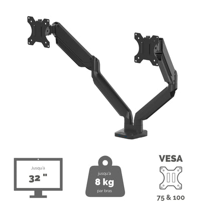 Bras porte-écrans double - réglage facile et ports usb