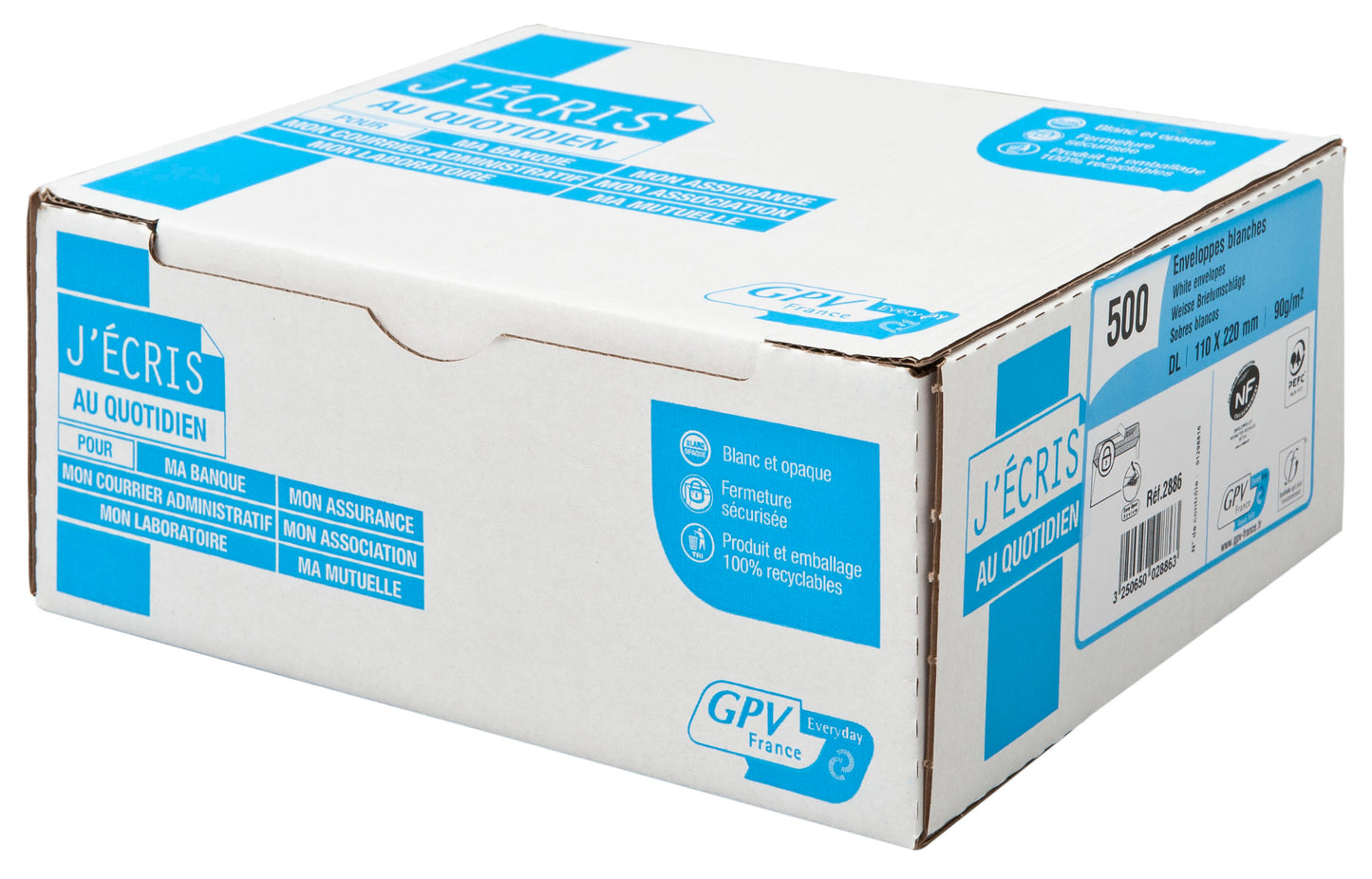 Enveloppes blanc 110x220 bdp 90g boite de 500
