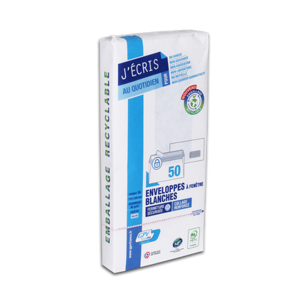 Enveloppes blanc 110x220 bdp 80g fenetre de 45-paquet de 50