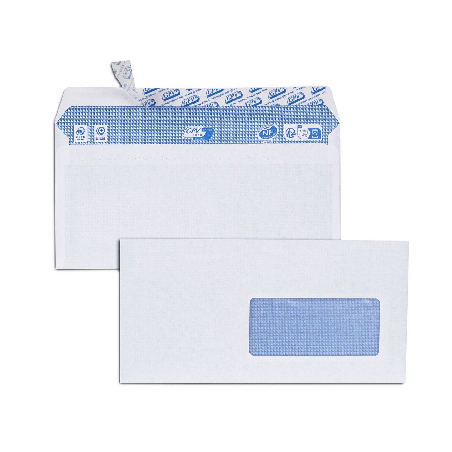 Enveloppes, DL, 110 x 220 mm, avec fenêtre à droite- boite de 500
