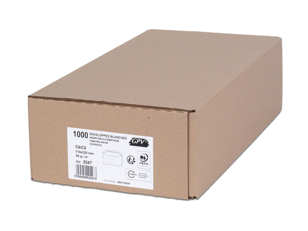 Enveloppes mise sous pli 114x229 blanc 80g f45 boite de 1000