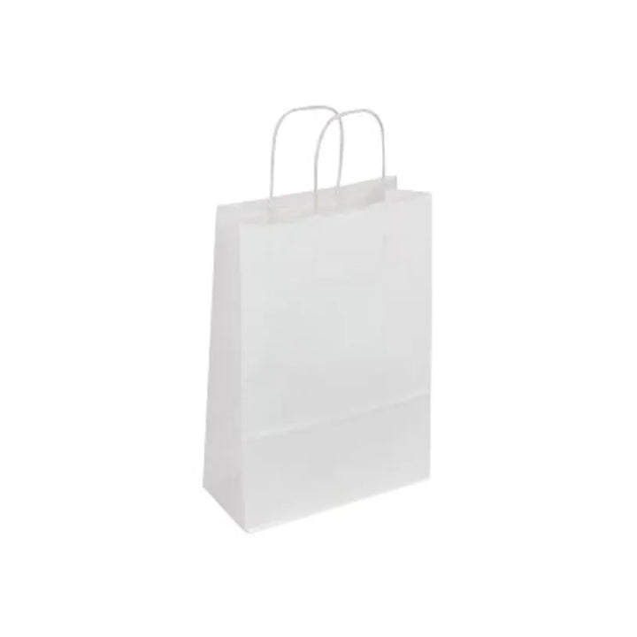 Sac papier kraft  poignées torsadées 18x22x8cm- blanc paquet de 50