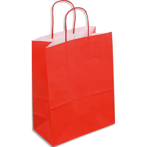 Sac papier poignées torsadées 23x30x12 rouge- lot de 50