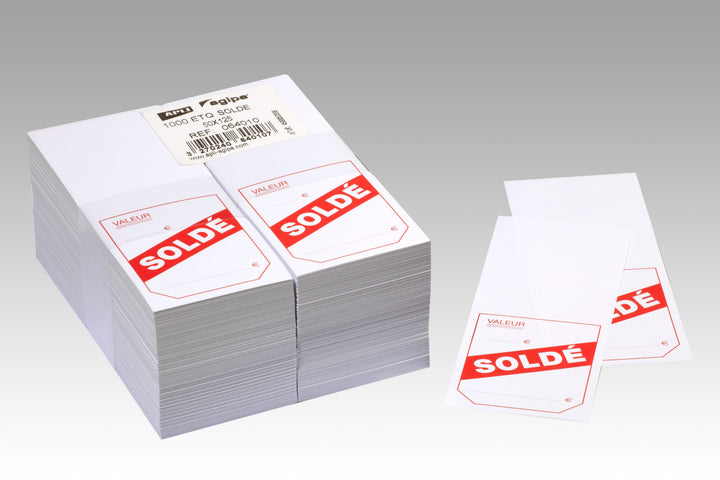 Étiquettes adhésives soldes - 1000 pièces, format 50x125 mm