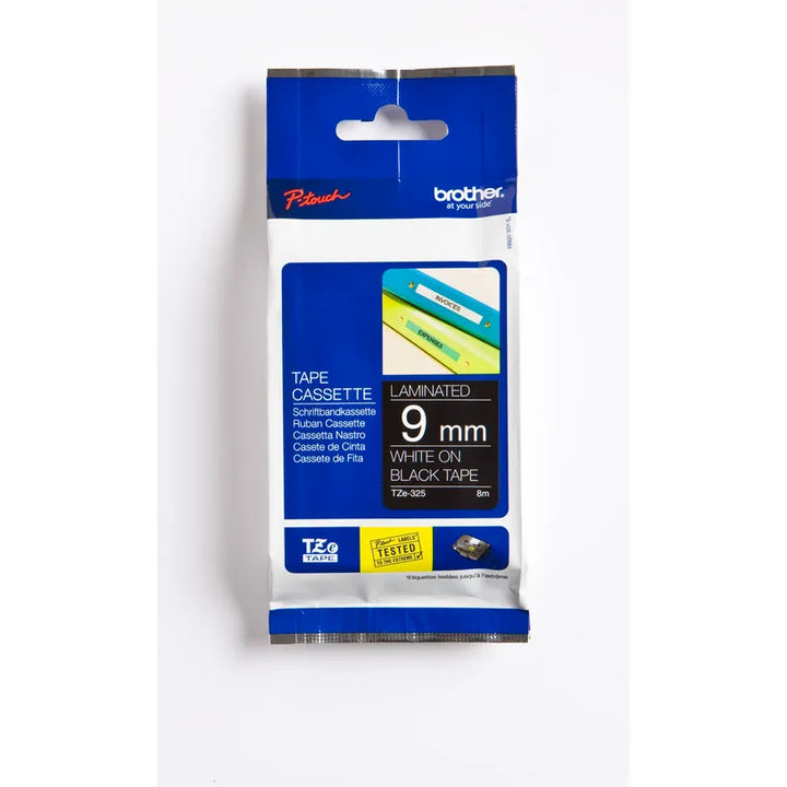 Ruban Brother 9mm TZE325 - blanc sur noir