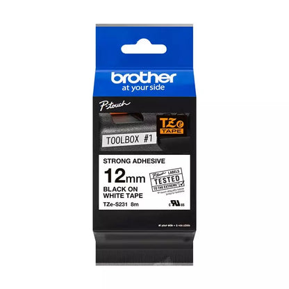 Ruban Brother 12mm TZE231 - noir/blanc