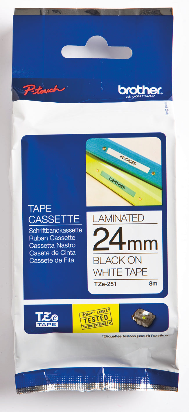 Ruban Brother 24mm TZE251 - noir/blanc
