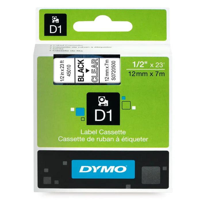 Ruban Dymo D1 12mm - noir/ transparent