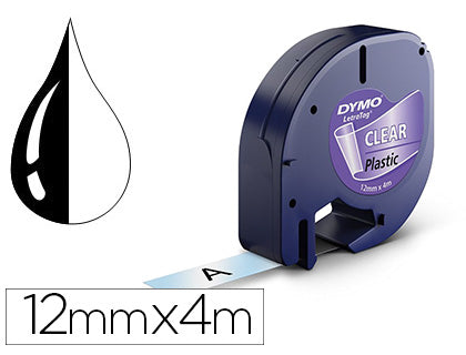 Ruban papier letratag 12mm x 4m - noir/blanc