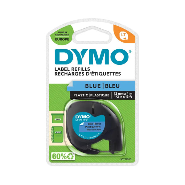 Ruban Dymo letratag 12mm - noir/bleu