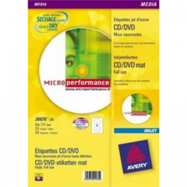 Étiquettes CD/DVD J8676-25 - Séchage Rapide