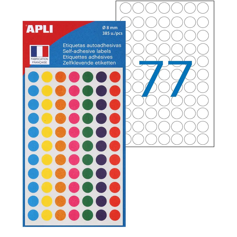 Pastilles adhésives 8 mm couleurs assorties- sachet de 385