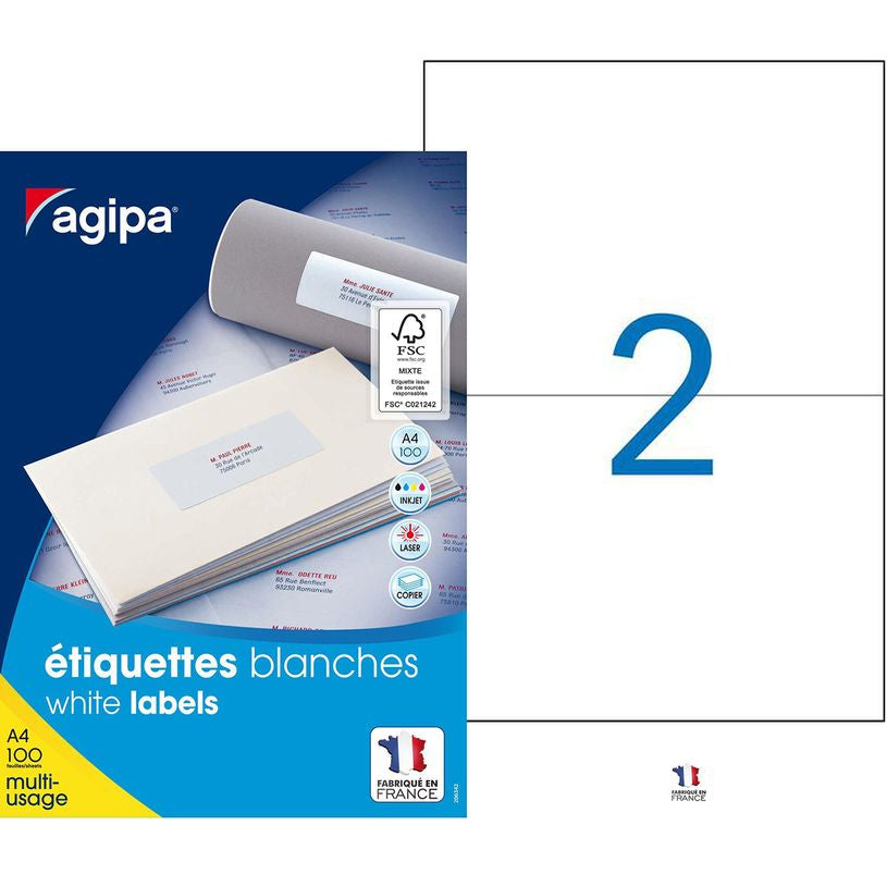 Étiquettes adhésives multi-usage A4 - 210X148,5 mm - 100 Feuilles - 200 Etiquettes