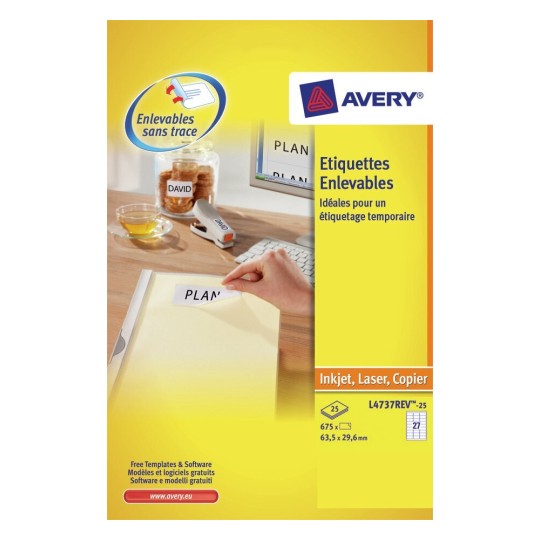 Étiquettes amovibles 63.5x29.6 mm - 675 unités