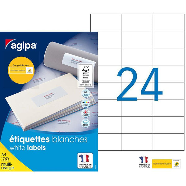 Étiquettes adhésives multi-usages A4 - 70x37 mm - 100 Feuilles - 2400 Etiquettes