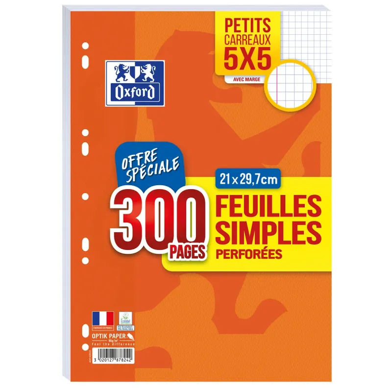 Feuillets mobiles A4 perforées 5x5 - 300 pages 90g/m²