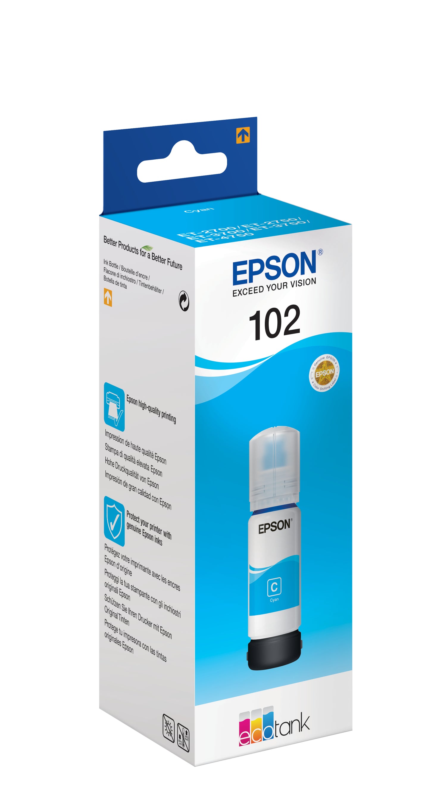 Cartouche d'encre Epson cyan t102 - 70 ml pour ecotank