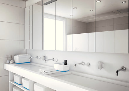 Boite de rangement alimentaire mybox avec couvercle -318 x 198 x 385 mm-blanc/bleu